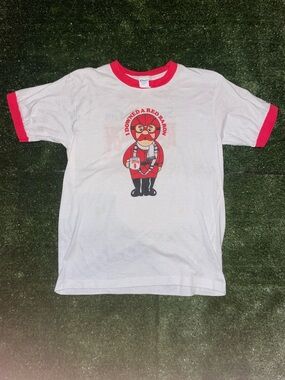 Seagrams gin White red baron Tee with Red Trim and Cartoon Graphic